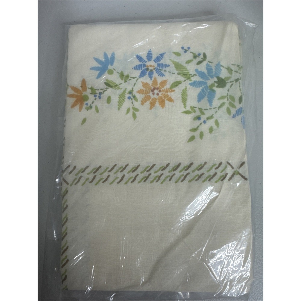 Vintage Royale Standard Pillow Cases Floral Dark Yellow Blue Green Made In USA